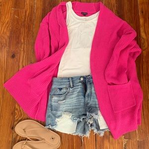 Hot pink open sweater from Express